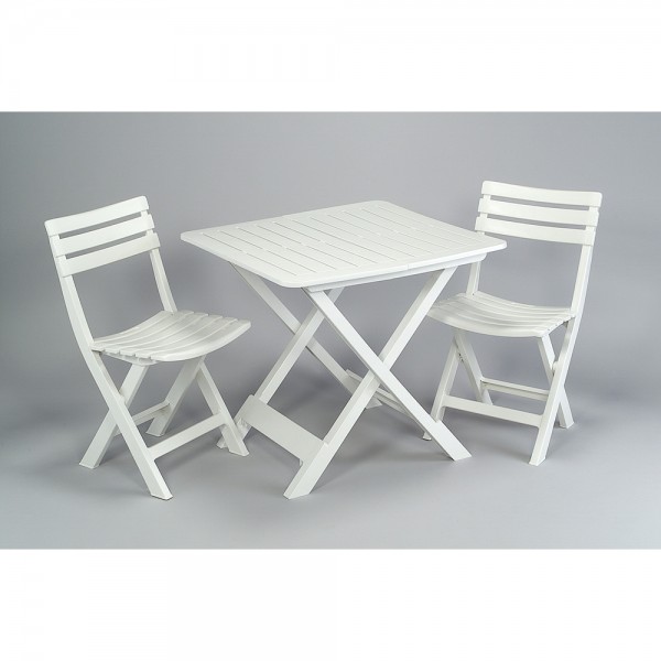 Set  mesa y dos sillas plegables blanco
