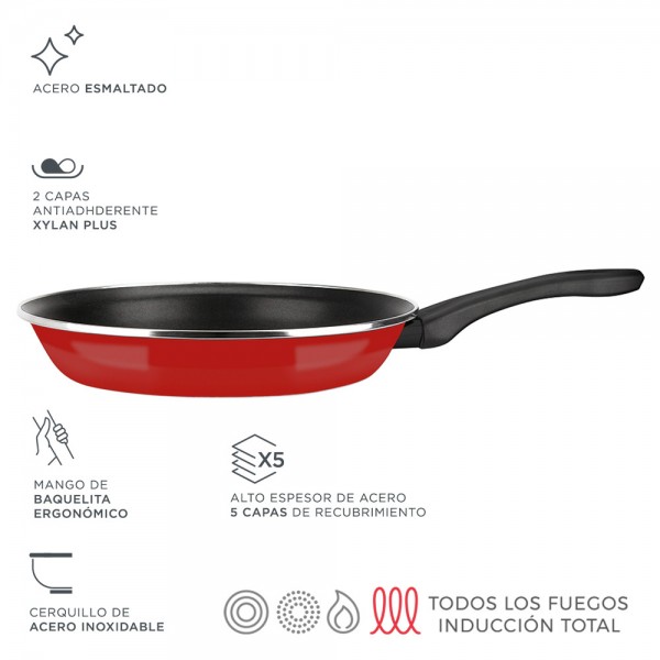 Sartén de acero aisi 430 optimax roja ø26 cm