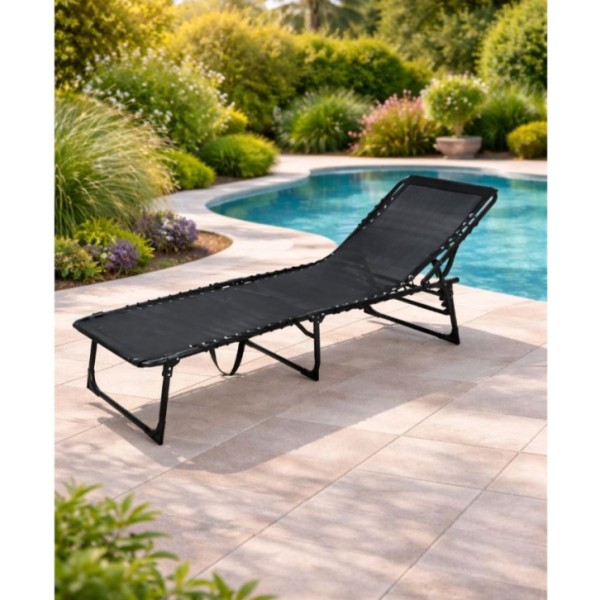 Tumbona plegable metálica color negro 190 x 56 x 86 cm